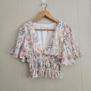 Fanco Floral Crop Top Blouse Romantic Feminine Balletcore Fairycore Girly M